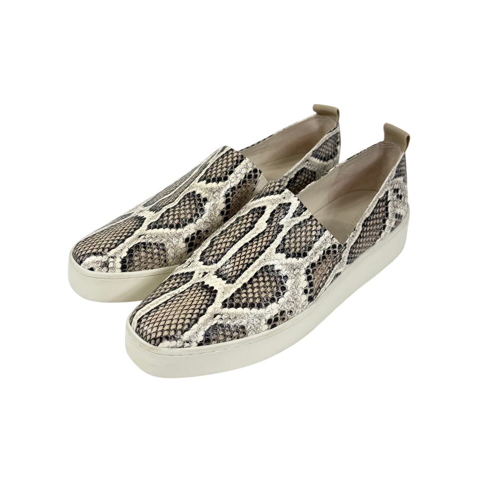 Vince Saxon 2 Snakeskin Embossed Leather Platform Slip On Sneakers 8.5 38.5